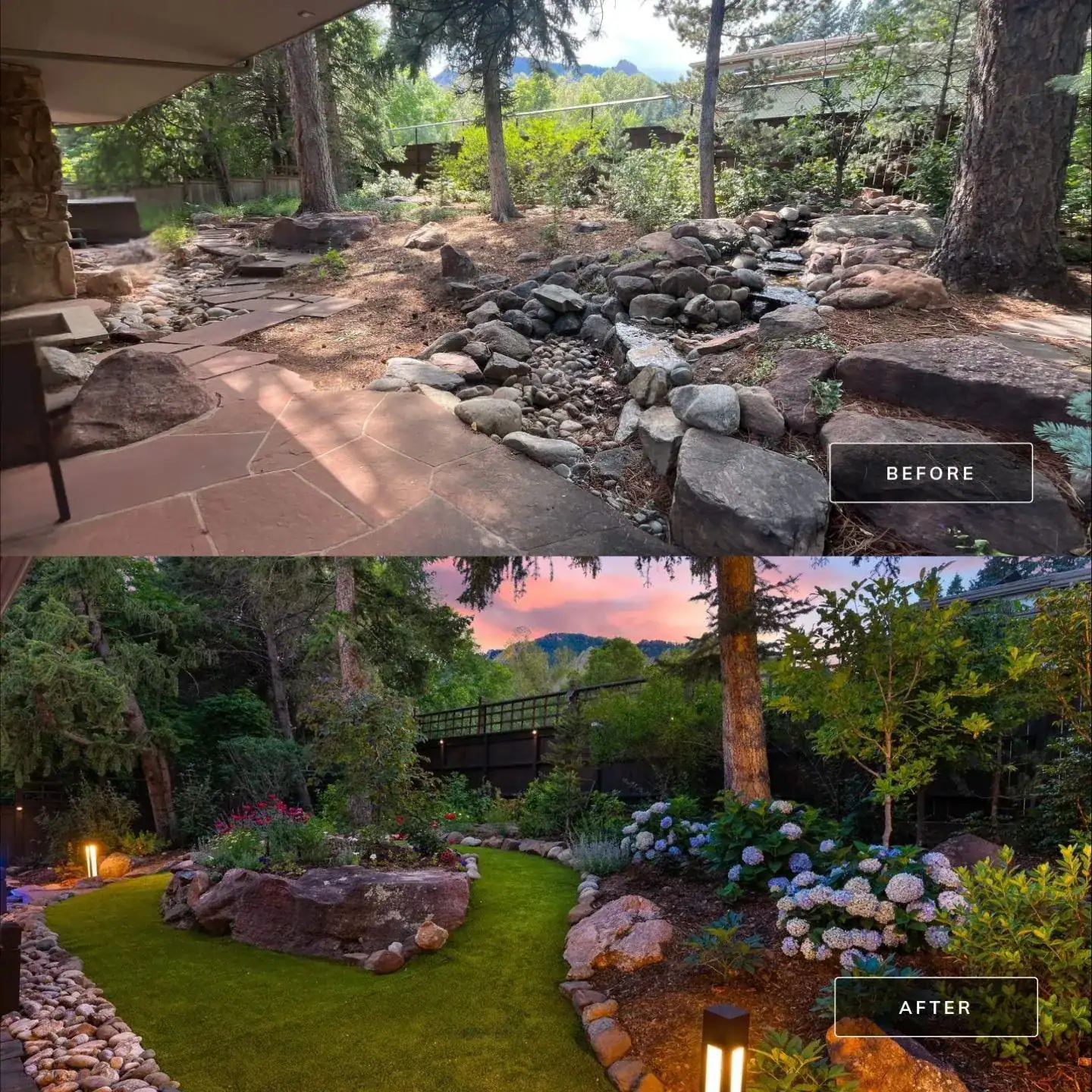 Before and after landscape and garden transformation in Boulder, CO by Nature's Way Landscapes