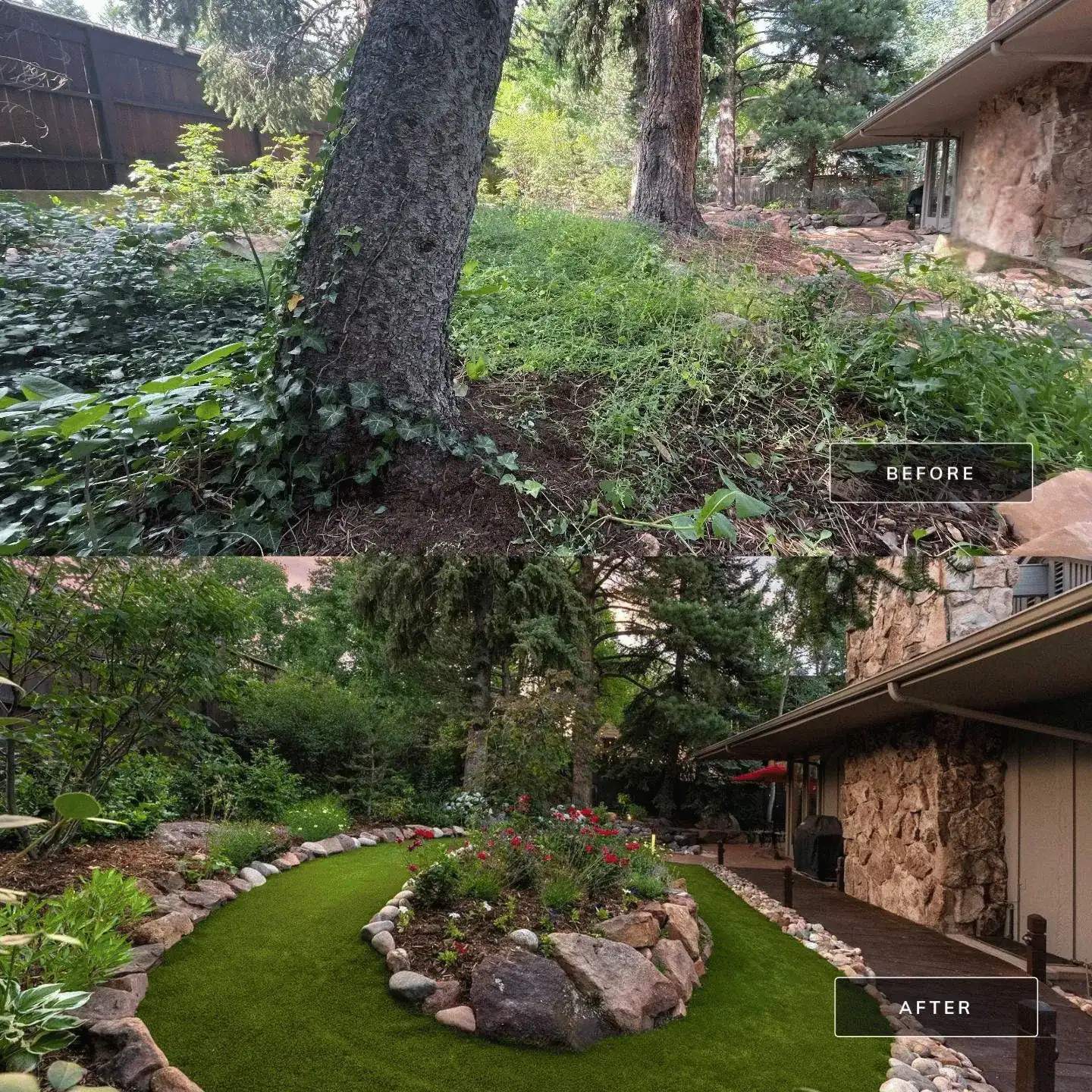 Before and after landscape transformation in Boulder, CO by Nature's Way Landscapes