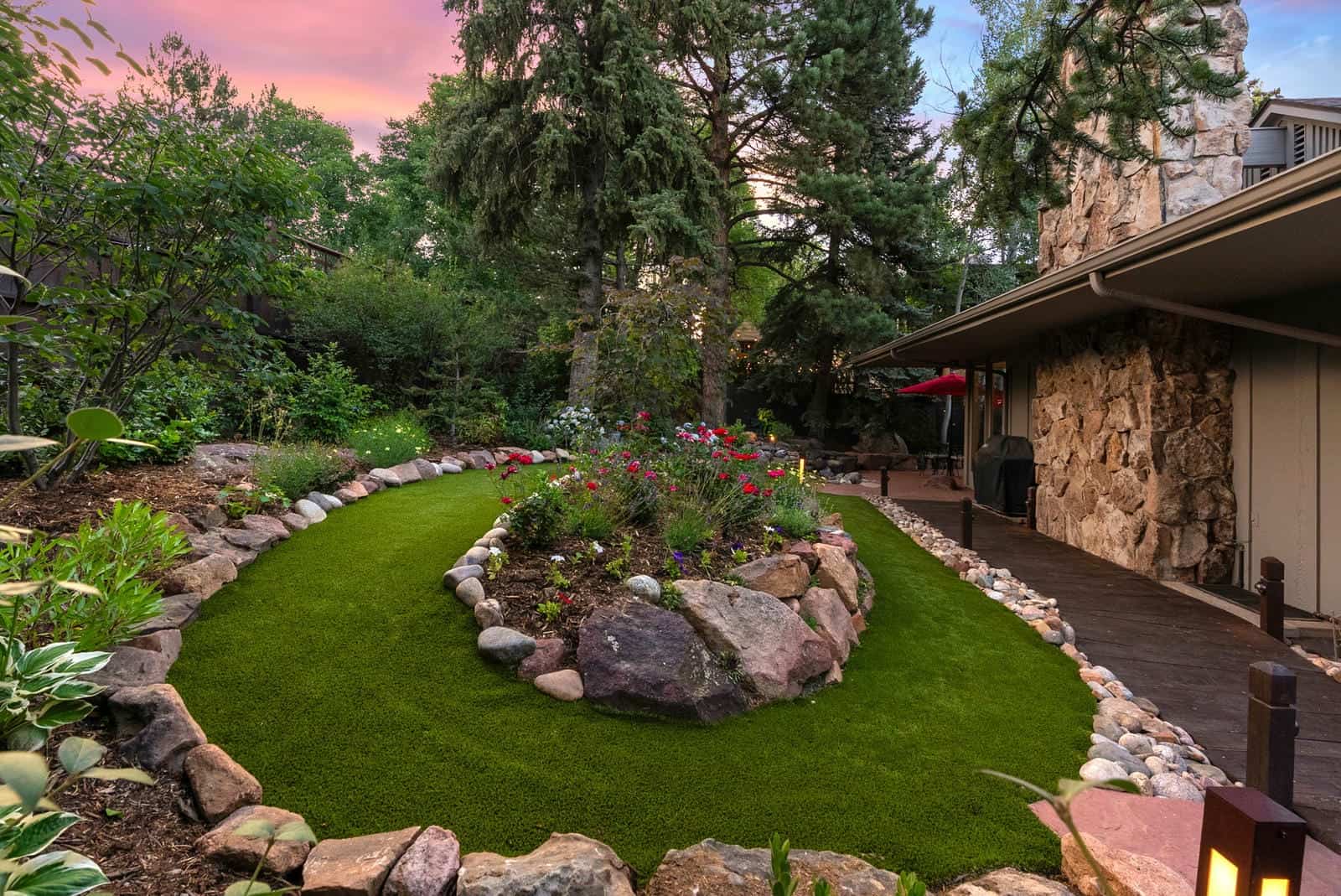 Boulder garden and landscape design at sunset in Boulder, Colorado by Nature's Way Landscapes