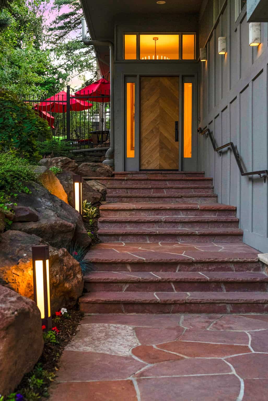 Entrance steps with landscape lighting in Boulder, CO by Nature's Way Landscapes